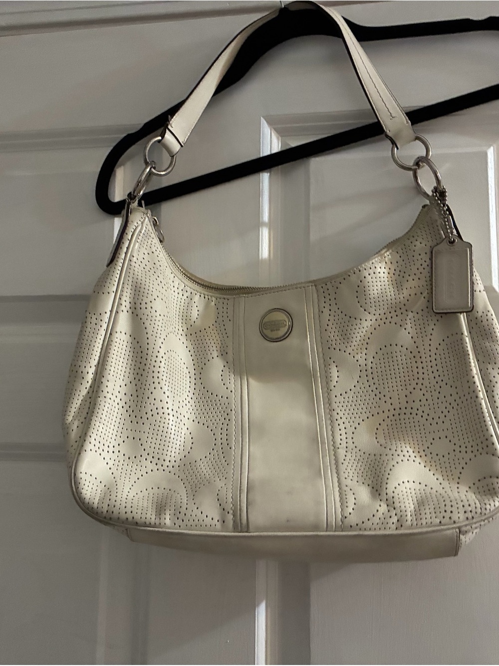 Coach Perforated Signature Hobo Shoulder Bag in Light Ivory